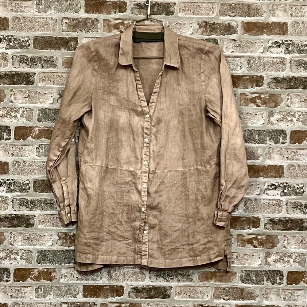 Custom-dyed J. Jill Long Sleeve‎ Linen Button-down Tunic Blouse Missy M"